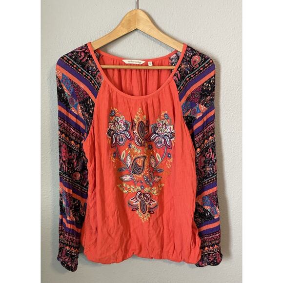 Soft Surroundings Womens Top Large Orange Floral Embroidered Cropped Artsy Boho - Picture 1 of 7